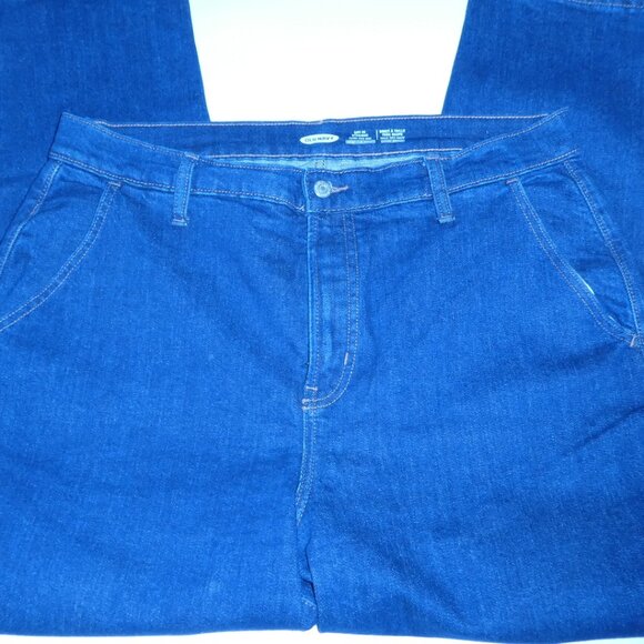 Old Navy Extra High-Waisted Sky-Hi Straight Workwear Jeans - Dark Wash - Picture 1 of 14